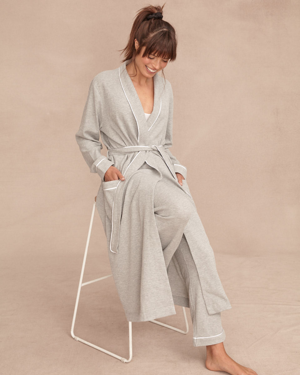 Pampelone Long Cotton Robe - Grey Waffle