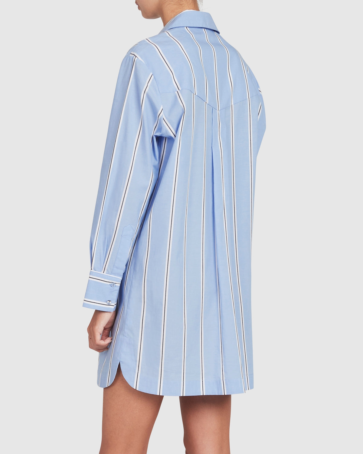 Remi Cotton Sleep Shirt - Wide Blue Black Stripe