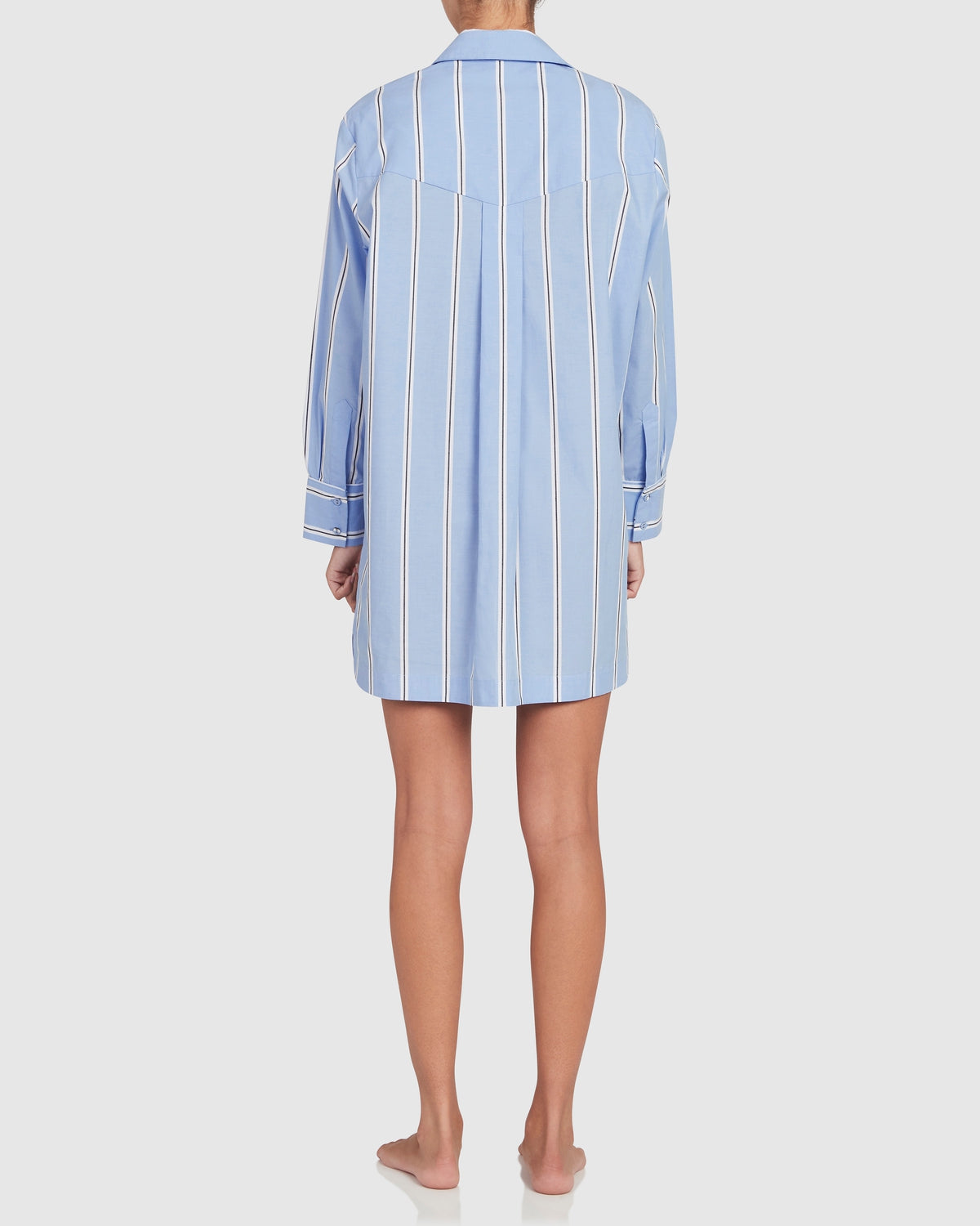Remi Cotton Sleep Shirt - Wide Blue Black Stripe