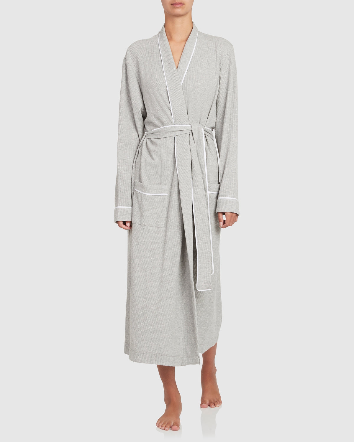 Pampelone Long Cotton Robe - Grey Waffle