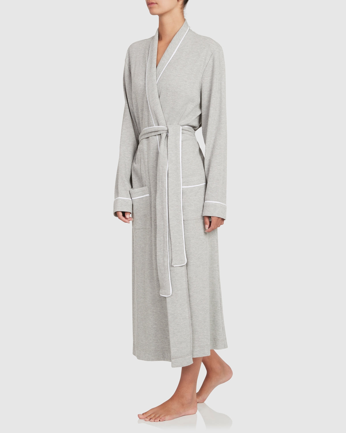 Pampelone Long Cotton Robe - Grey Waffle