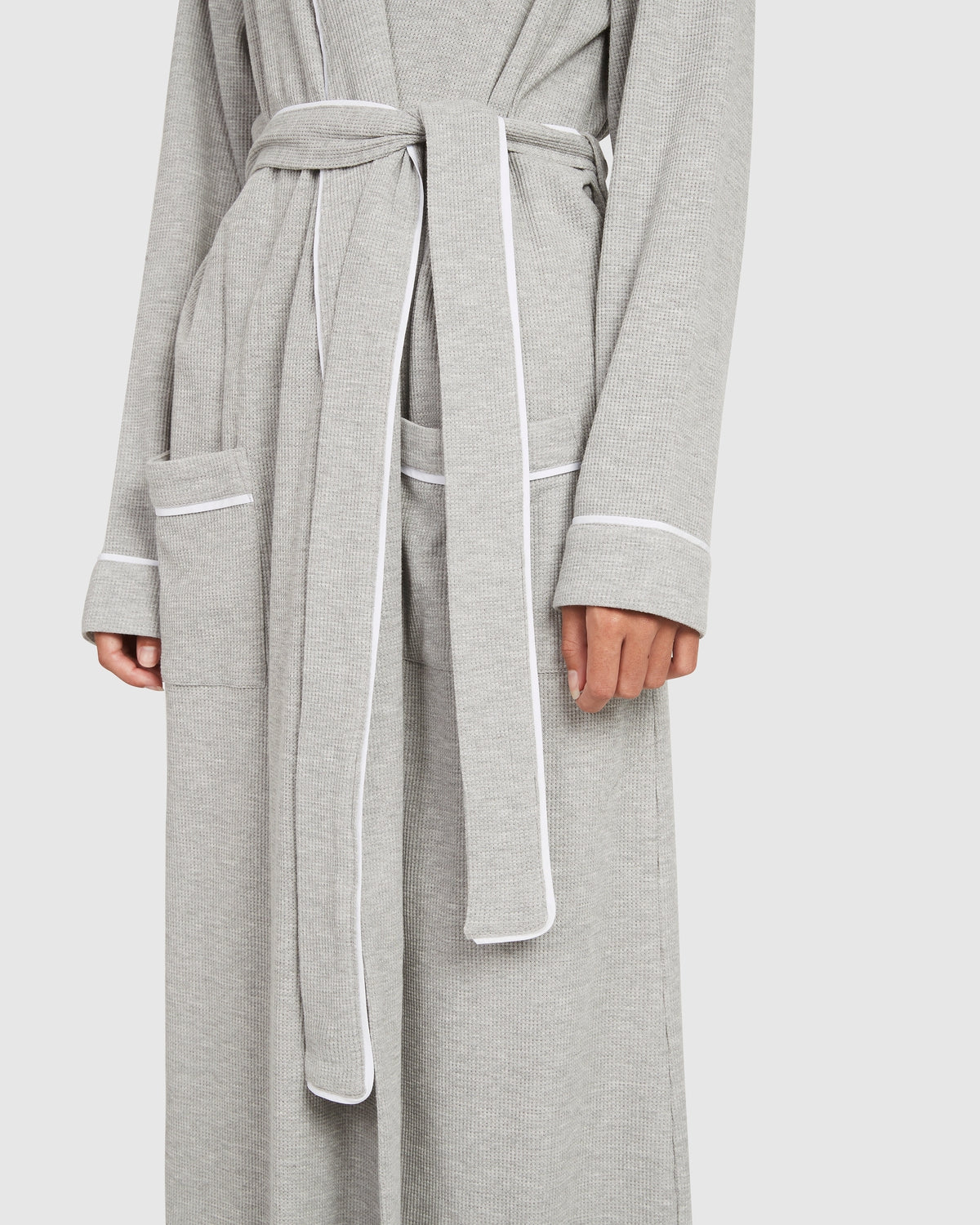 Pampelone Long Cotton Robe - Grey Waffle
