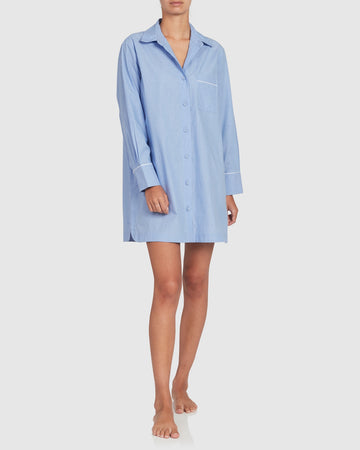 Remi Cotton Sleep Shirt - Placid Blue Black Stripe