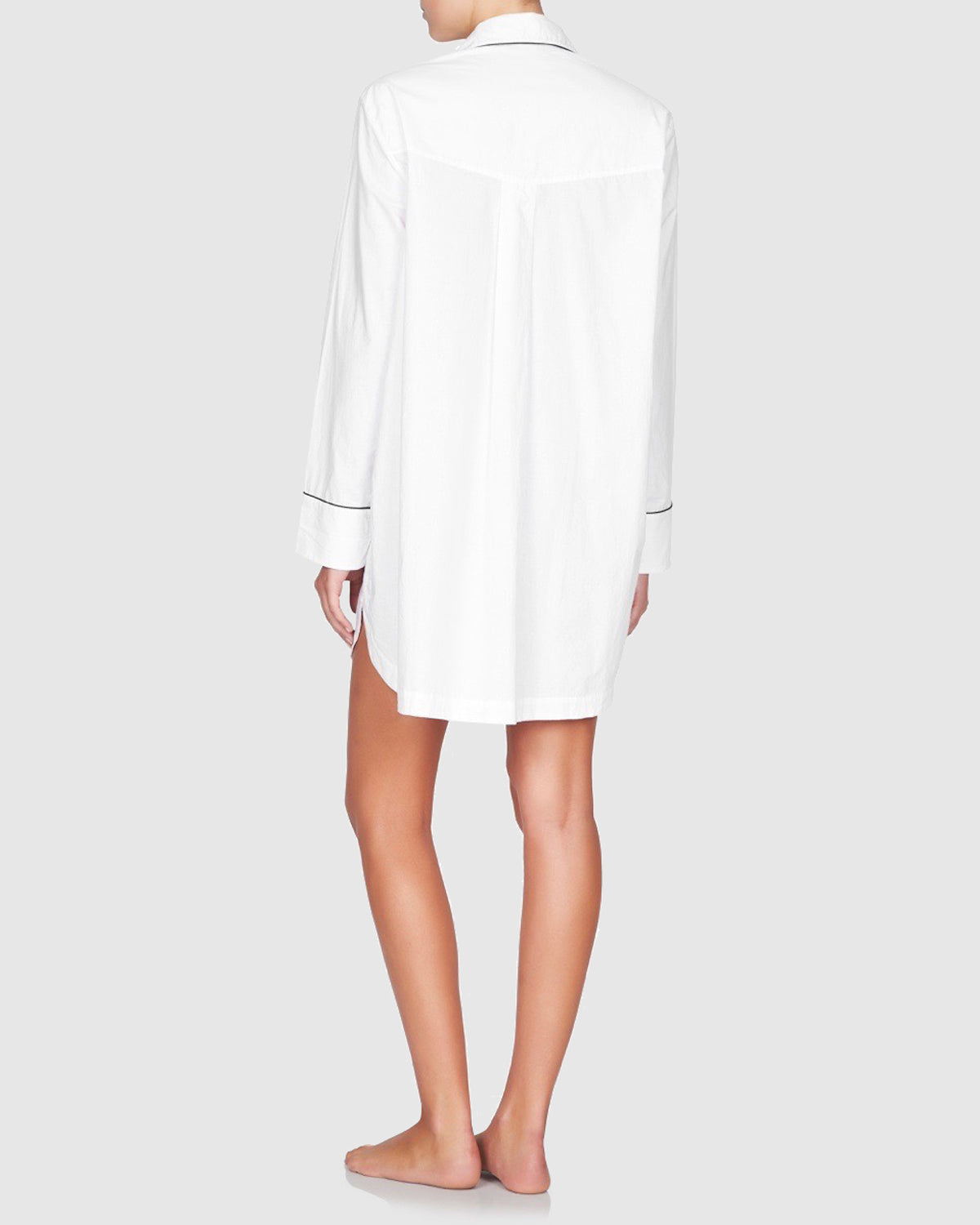 Load image into Gallery viewer, Cotton Boyfriend Shirt White with Navy Trim
