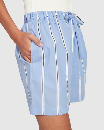 Unisex  Euro Cotton Shorts - Wide Blue Black Stripe