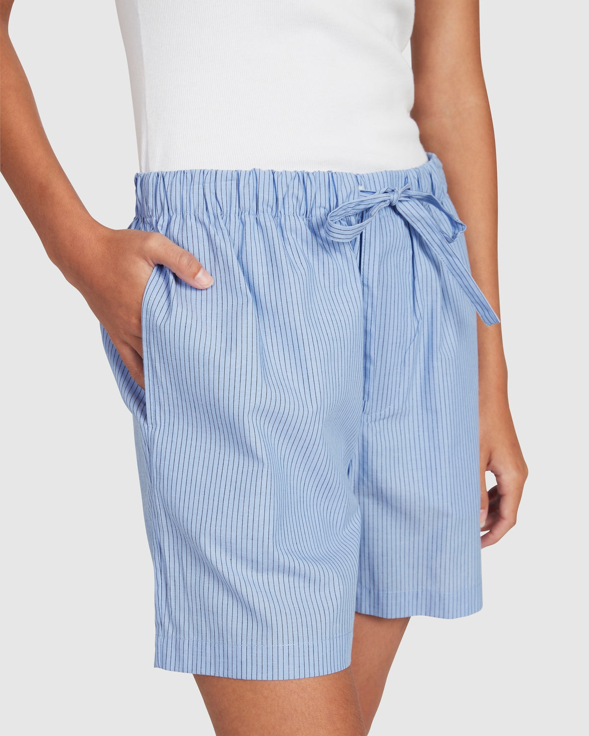 Unisex Euro Cotton Shorts - Placid Blue Black Stripe