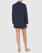 Classic Cotton Short Pyjama Set Navy with White Trim