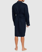 Mens Classic Linen Robe Navy with White Trim