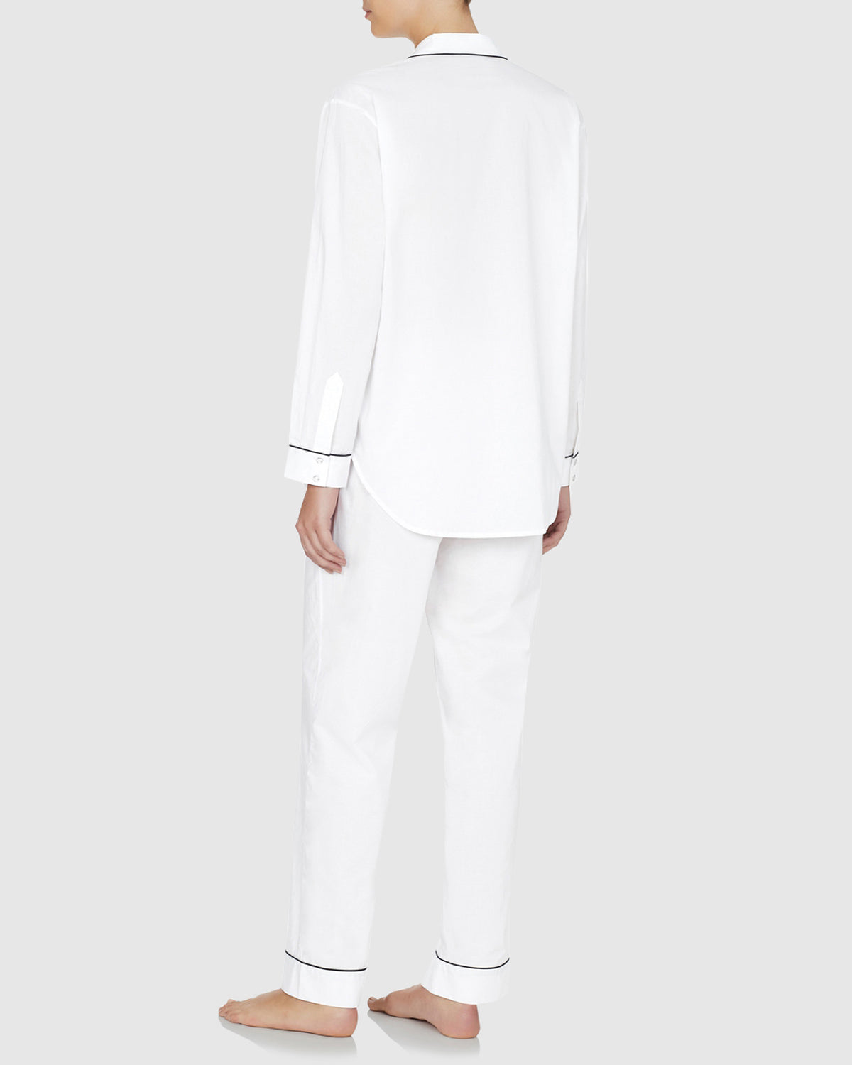 Load image into Gallery viewer, Classic Linen Long Pyjama Set White with Navy Trim
