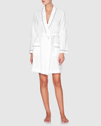 Classic Cotton Robe White with Navy Trim