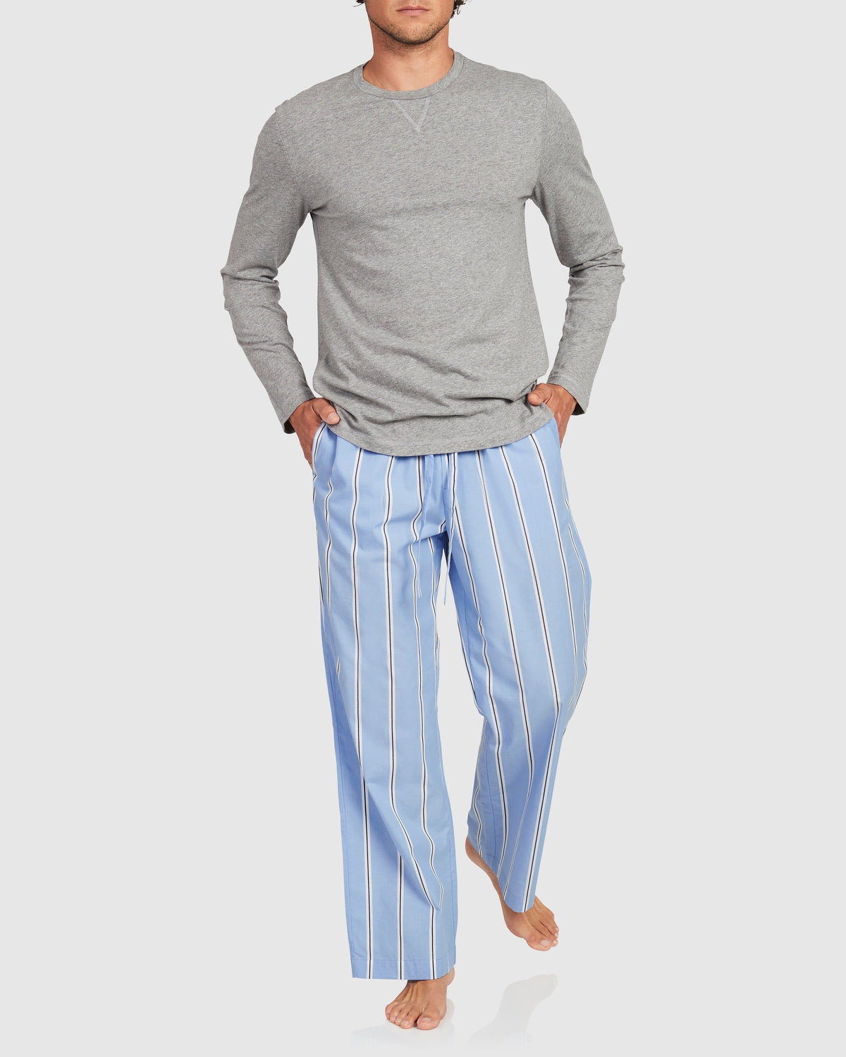 Load image into Gallery viewer, Unisex Cotton Man Pant - Wide Blue Black Stripe
