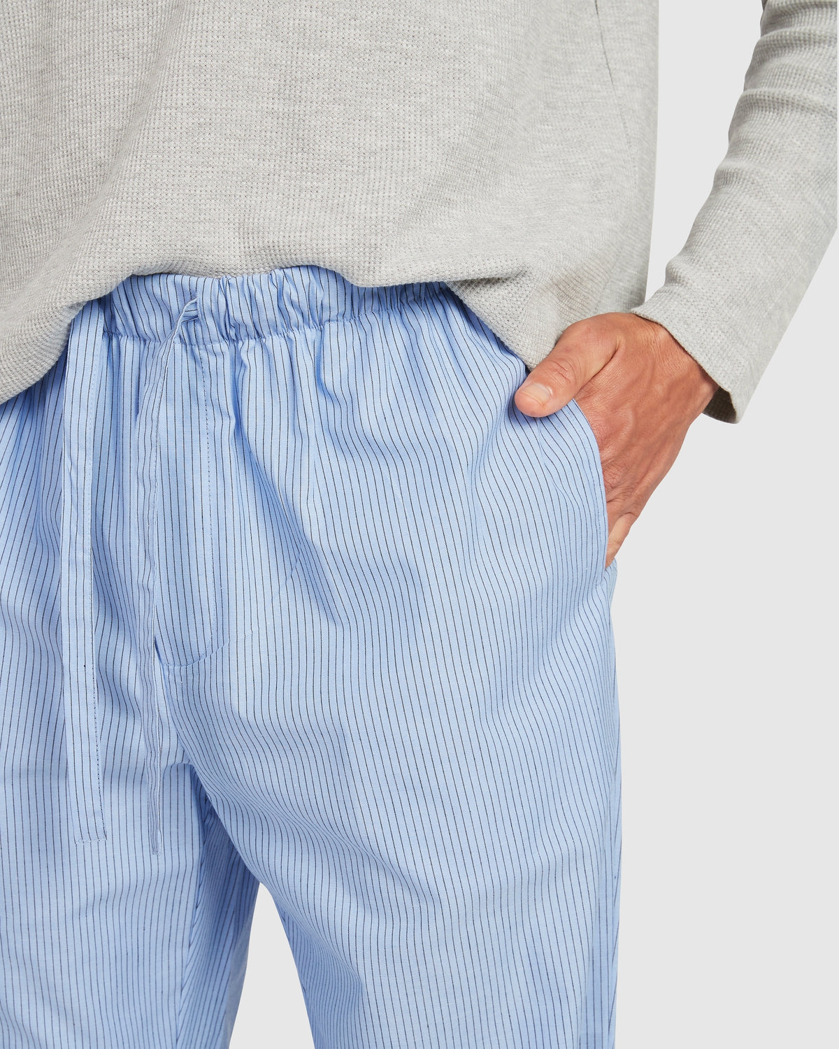 Load image into Gallery viewer, Unisex Cotton Man Pant - Placid Blue Black Stripe
