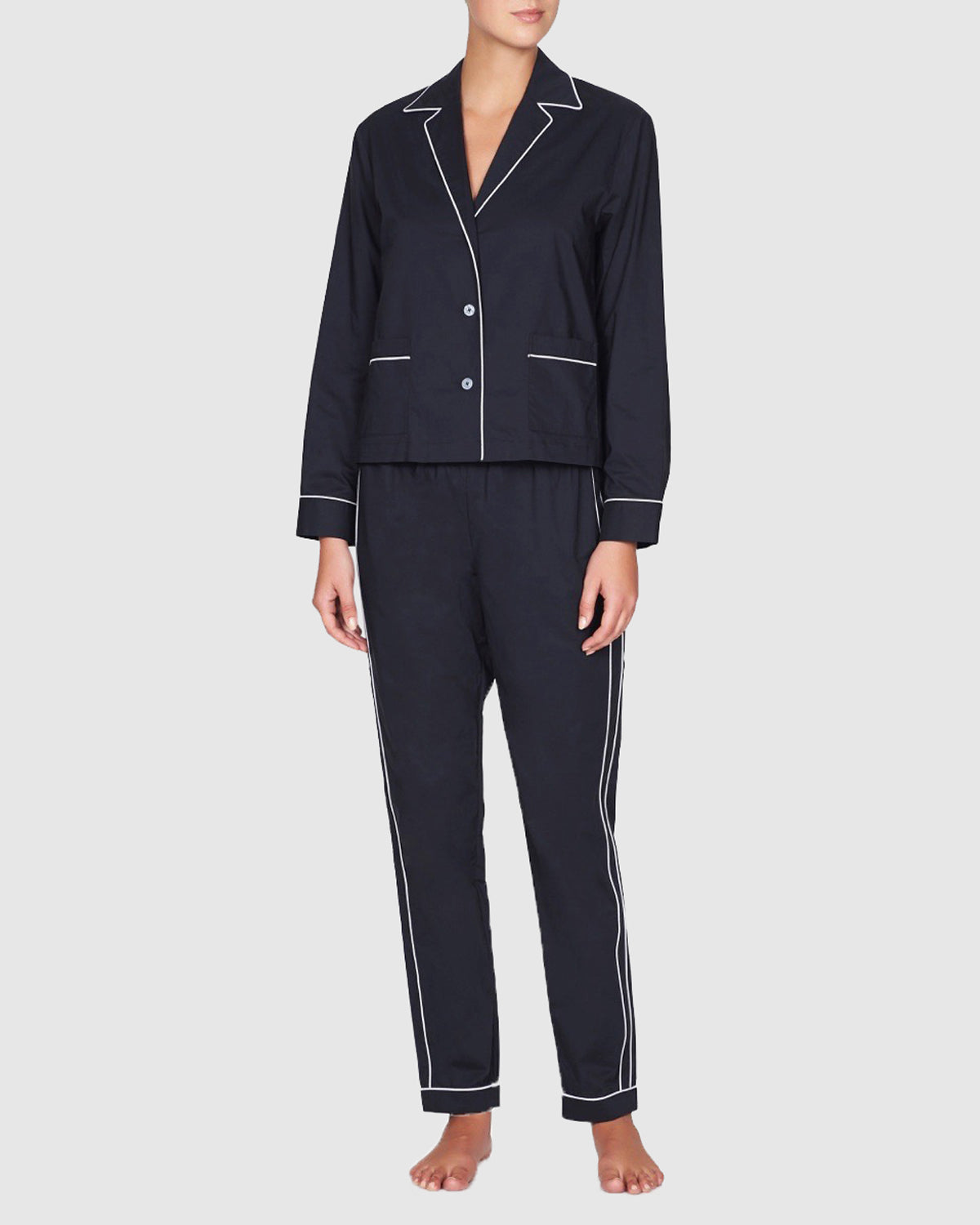 Amalfi Cotton Pyjama Set Navy with White Trim