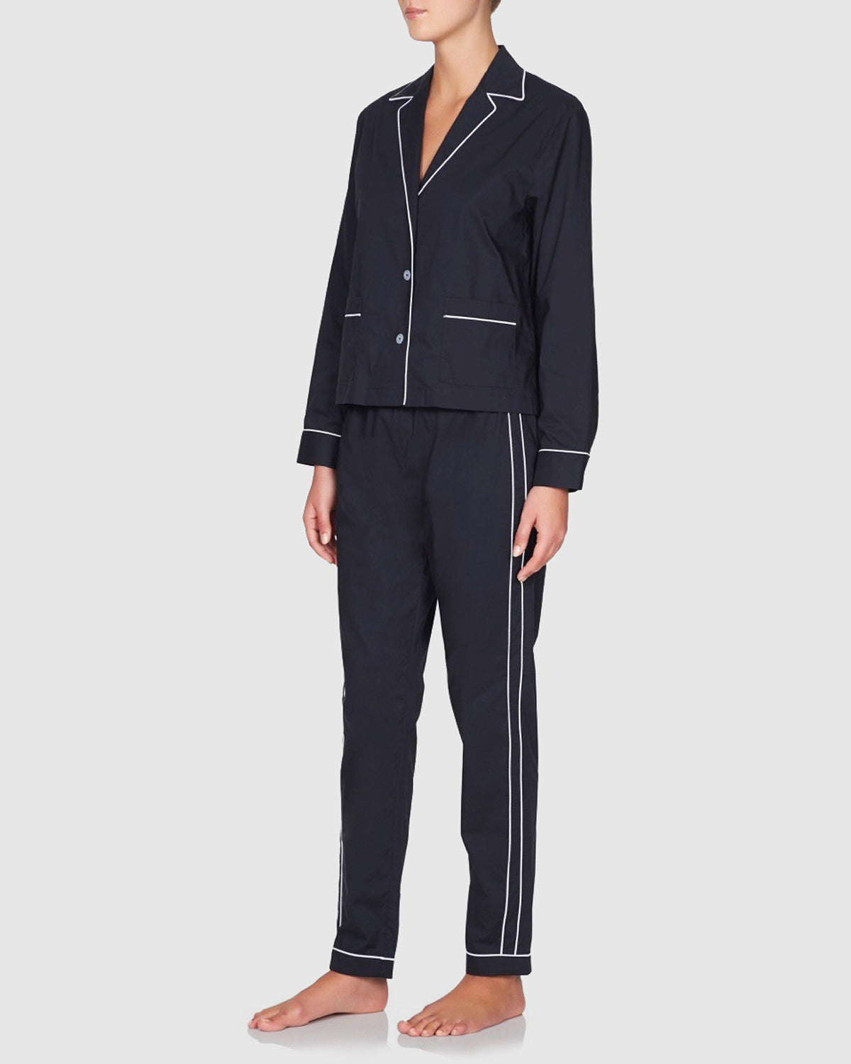 Amalfi Cotton Pyjama Set Navy with White Trim
