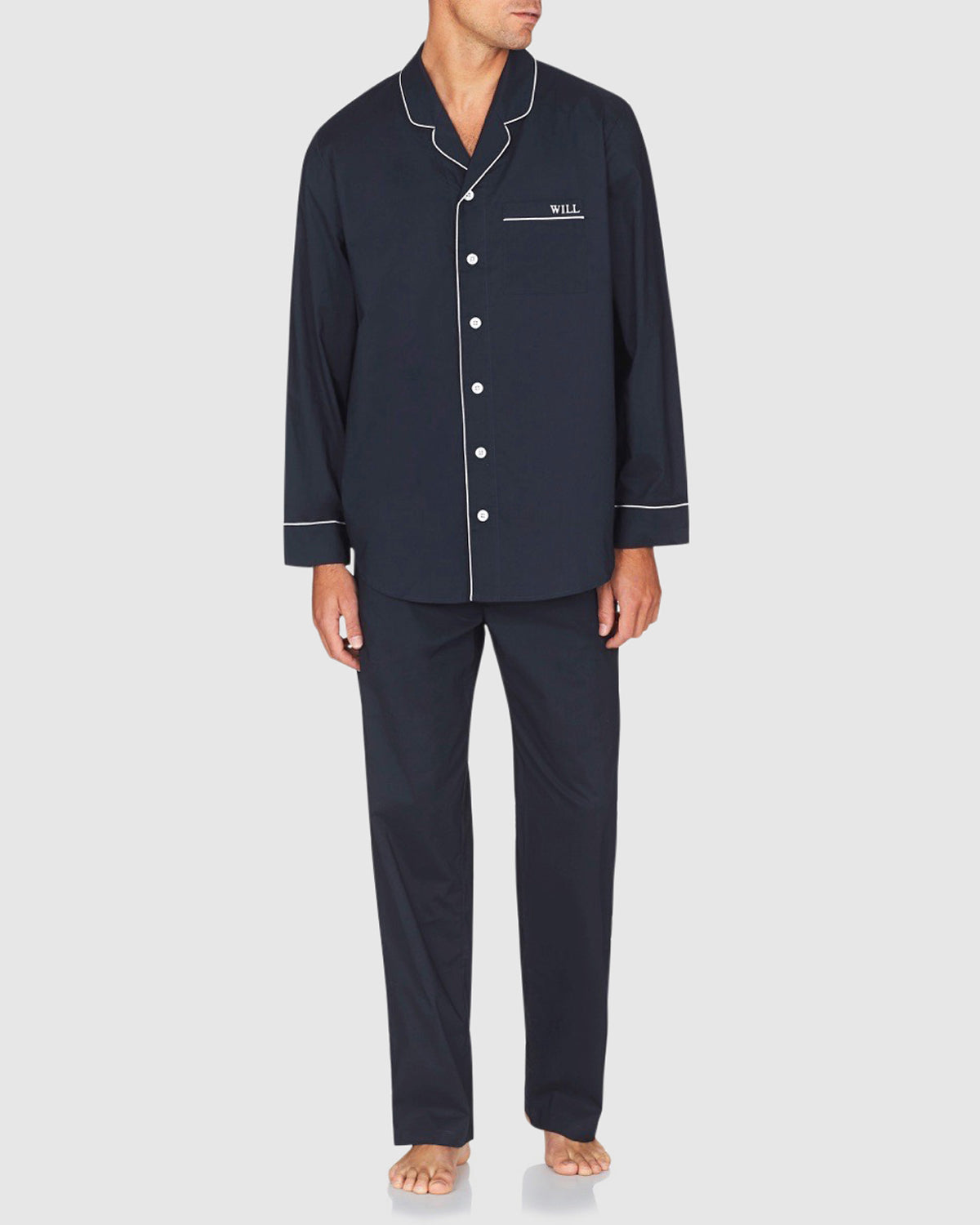 Load image into Gallery viewer, Mens Classic Cotton Pyjama Set Navy with White Trim
