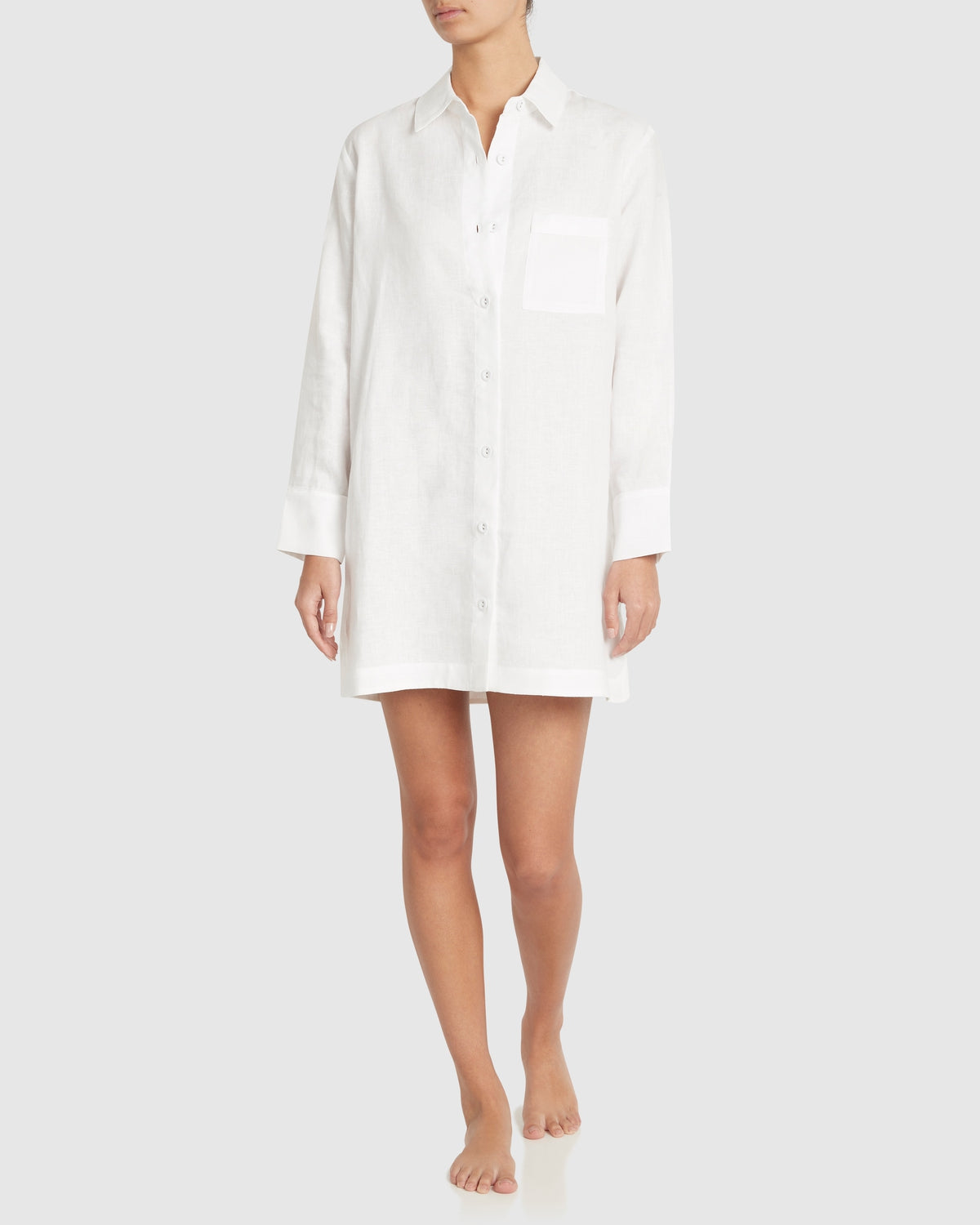 Remi Linen Sleep Shirt White