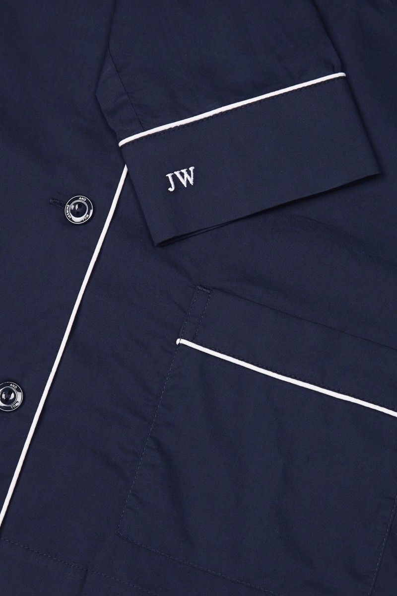 Amalfi Cotton Pyjama Set Navy with White Trim