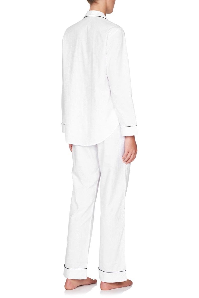 Load image into Gallery viewer, Classic Cotton Long Pyjama Set White with Navy Trim 
